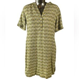 Olsen Dress 100% Linen Sundress Yellow Daisy Print Resort Coastal M/L Size 12